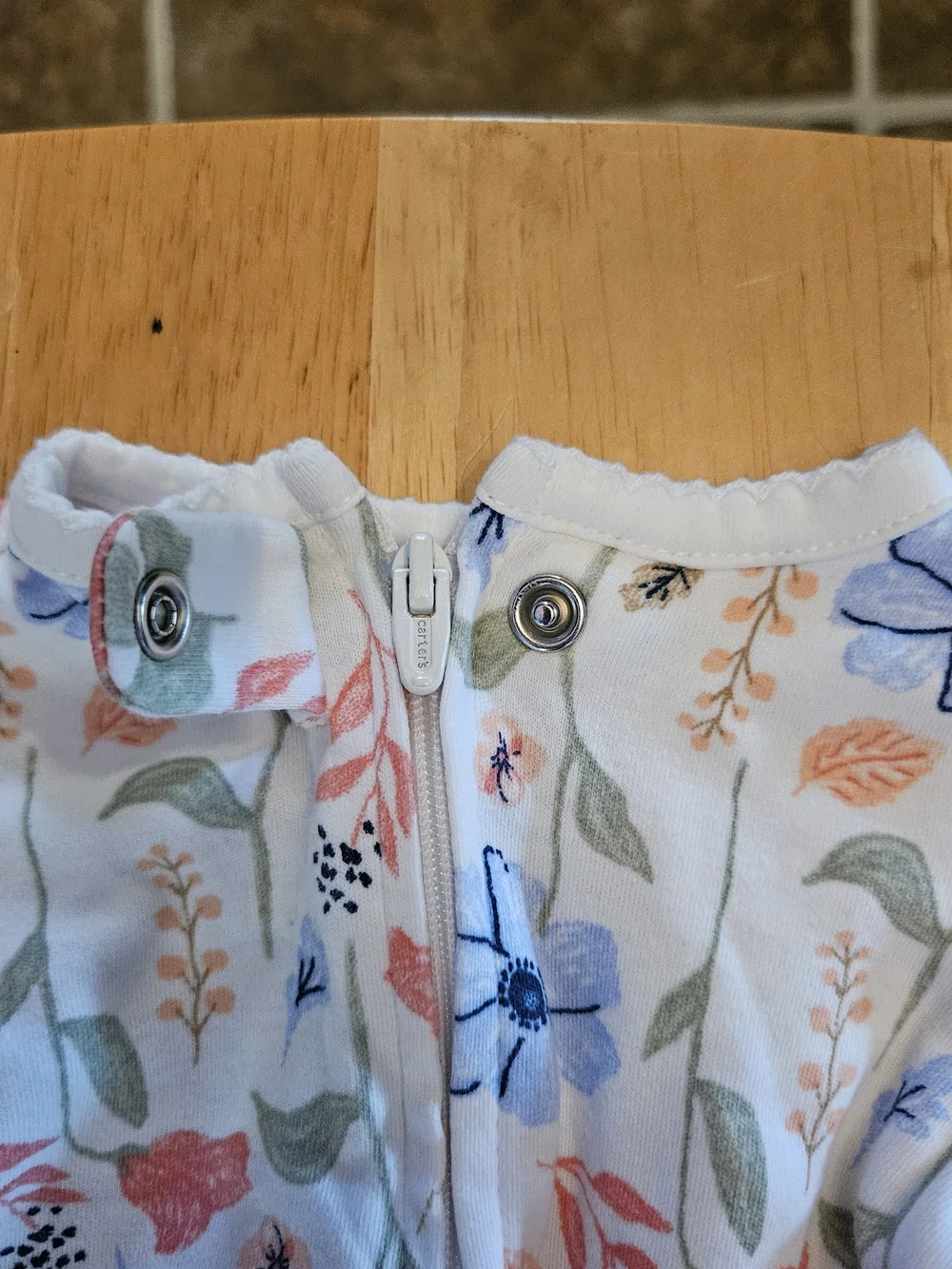 Carter's Floral Footed One-Piece in White, Blue, Coral and Green